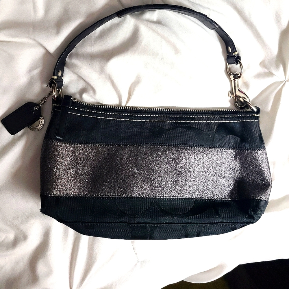 COACH Signature Metallic Mini Shoulder Bag in Black